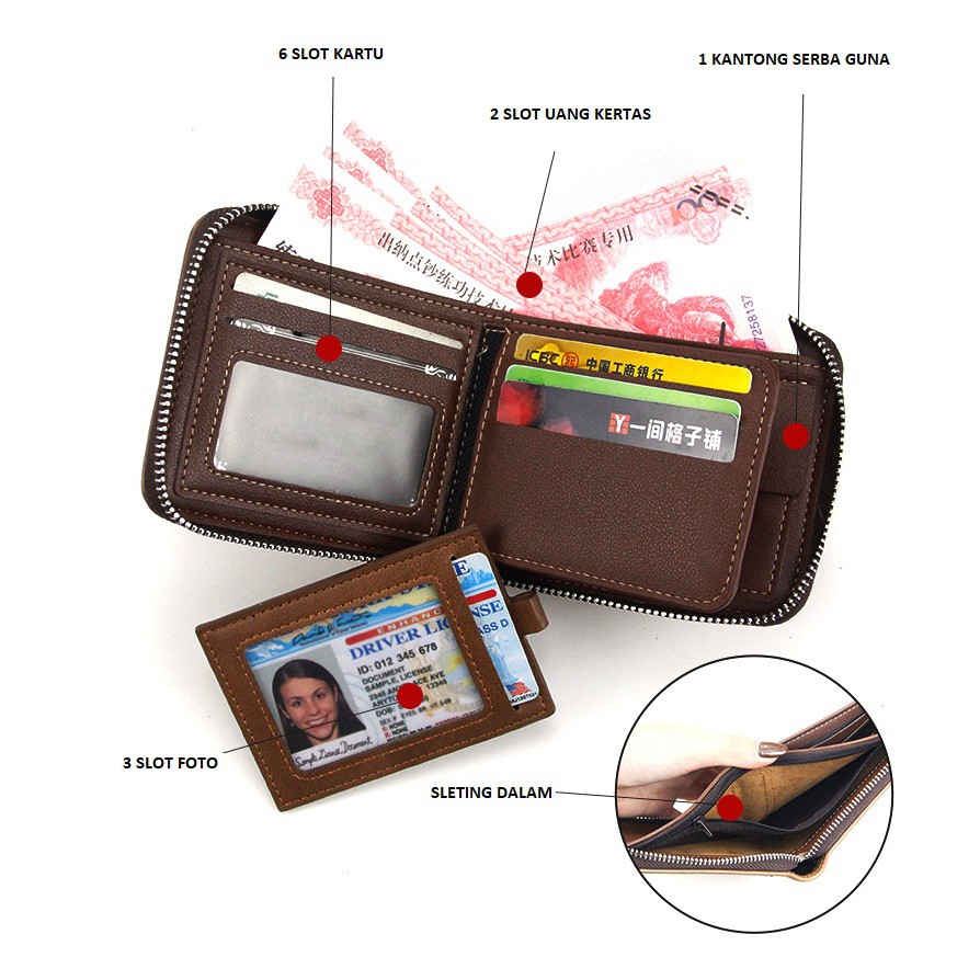 BISA COD MEN BENSE Dompet Pria Wanita Model Pendek Resleting Luar Bahan Kulit Sintetis Original-3
