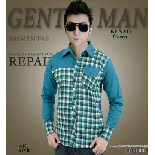 Baju Kantoran  Kenzo green AK  pakaian pria kemeja slim fit Murah