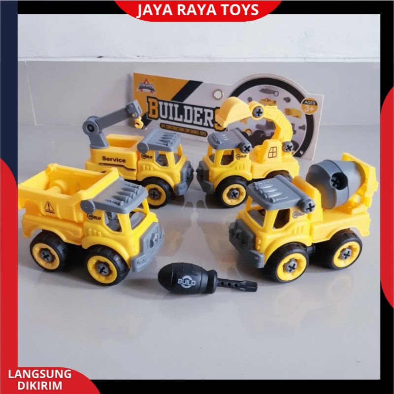 ( PROMO ) Mainan Anak Mobil Truk Bongkar Pasang DIY Obeng Toy Car Mixer Truck 1 set Kemasan Kantong