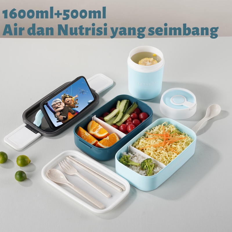 Letyeah &amp; Anantagt Kotak makan set tas bekal/Lunchbox anak 1600ml free Sendok/BPA FREE/Cangkir sup Anti Bocor Tempat Makan