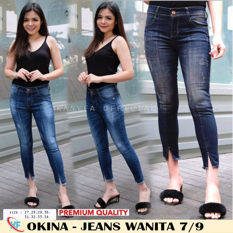 OKINA CELANA JEANS WANITA 7/9 BELAH // JEANS CAKAR TULANG BELAH