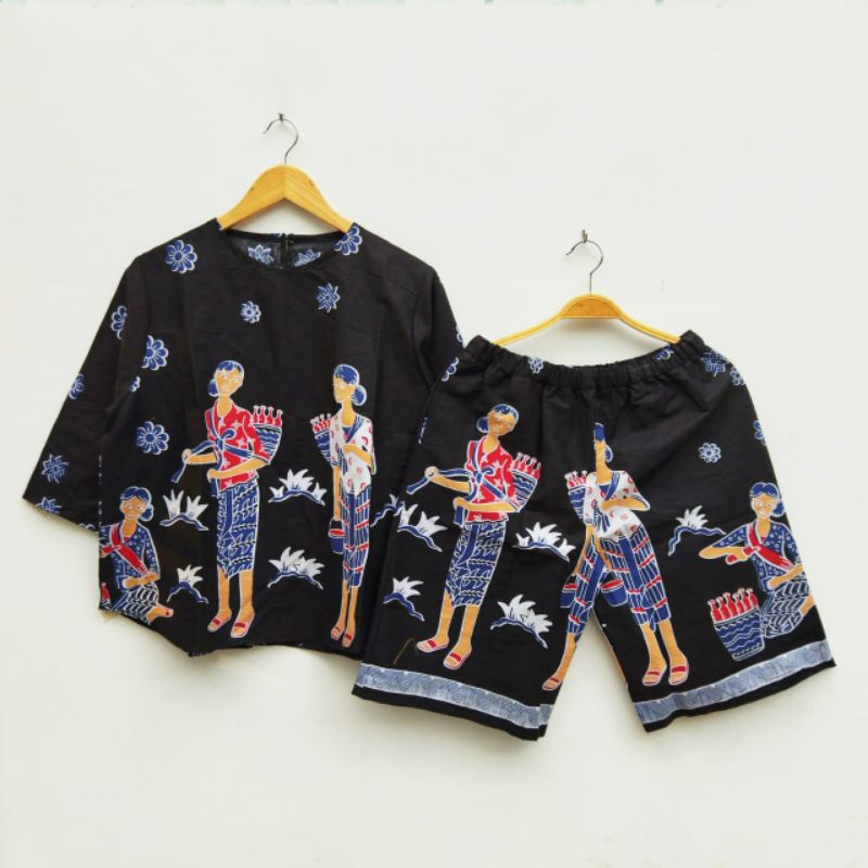 Setelan batik lucu mbok jamu celana pendek bahan katun