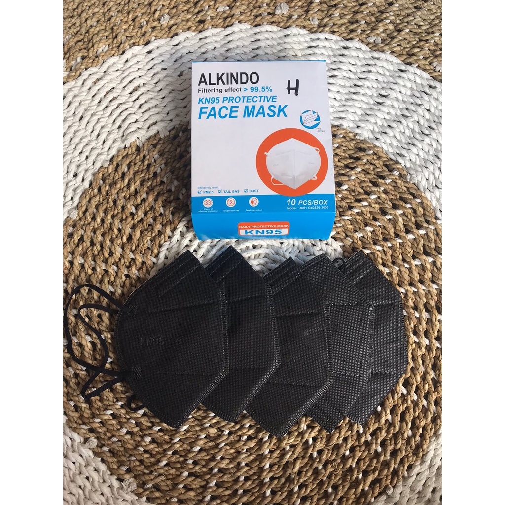 Masker KN95 Earloop Hitam Alkindo Protective Face Mask 5 Layer Isi 10pcs Per Pack