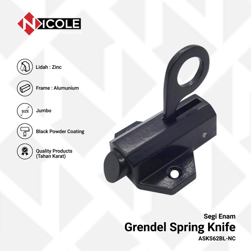 Grendel Spring Knife Segi 6 / Kunci Jendela Nicole Jumbo