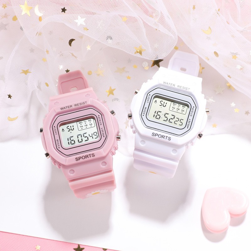 Jam Tangan Wanita Digital Strap Rubber Bunga Daisy Korea Style Fashion Sport Import