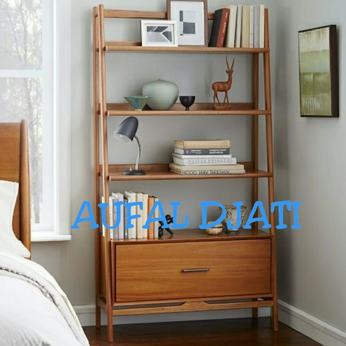 Lemari hias rak buku pajangan minimalis drawer top jati jepara