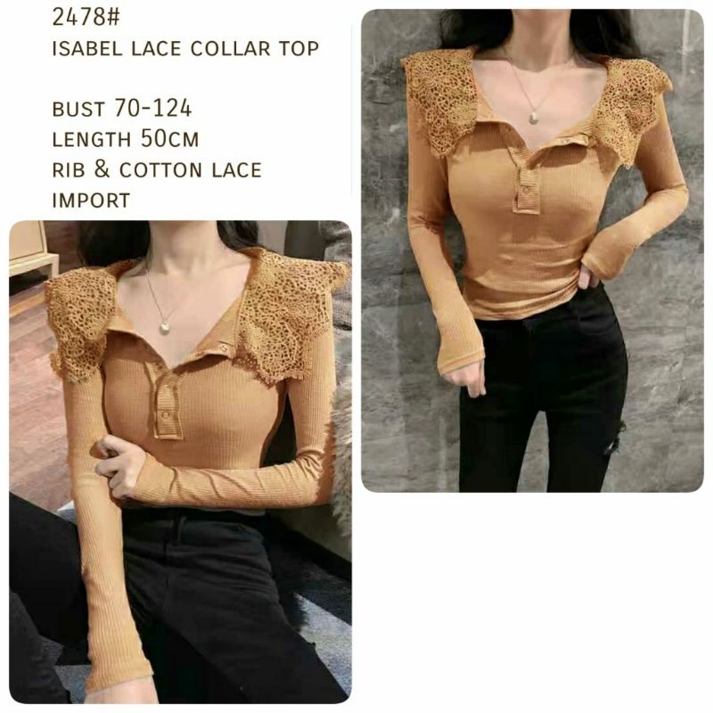 MDLV ~ 2478 Isabel Lace Collar Top Atasan Lengan Panjang Blouse Import Blouse Premium Fashion Import