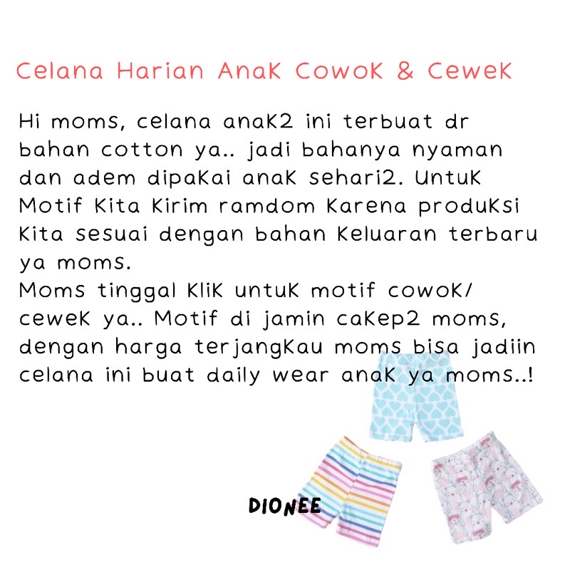 Celana Pendek Harian Anak Perempuan Laki Laki Callysta Celana Leging Pendek Anak Cewek Cowok 1-5 Th