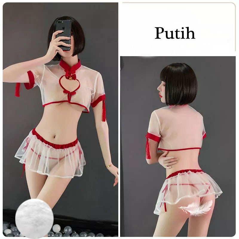 (COD) Lingerie Wanita Set G String Cosplay transparan Sexy cheongsam anime Seragam A395