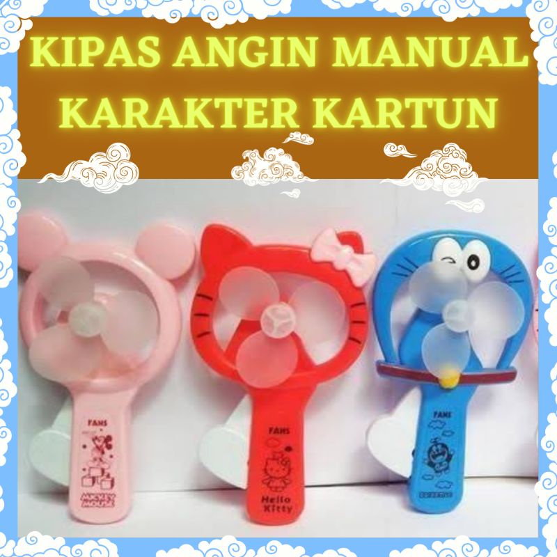 Kipas angin manual karakter/mini fan manual/kipas pencet tangan motif hewan lucu/kipas manual random