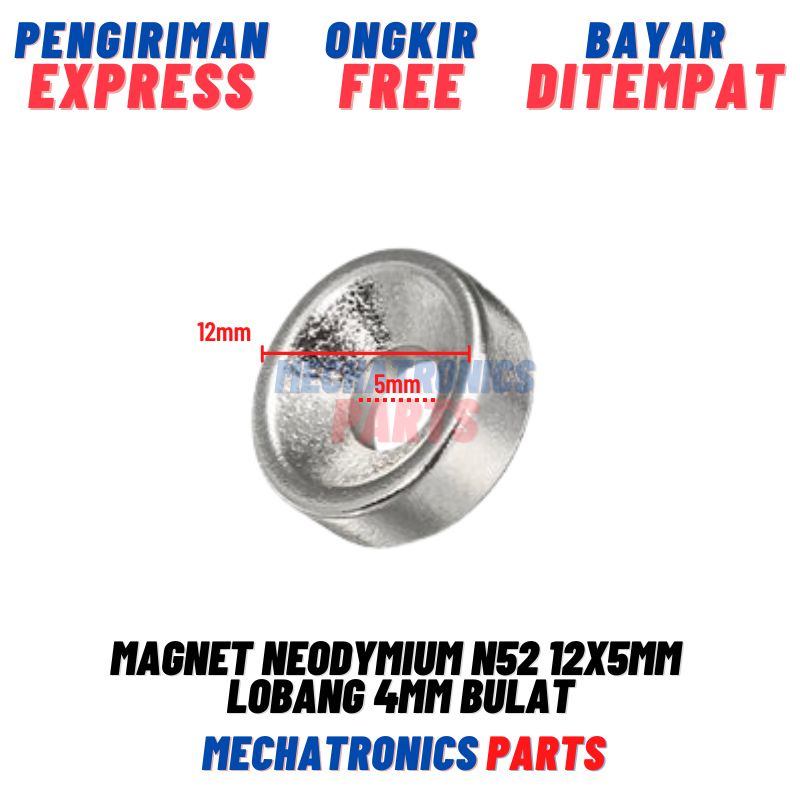 Magnet Neodymium N52 12x5mm Lobang 4mm Ring 12x5 mm Bulat
