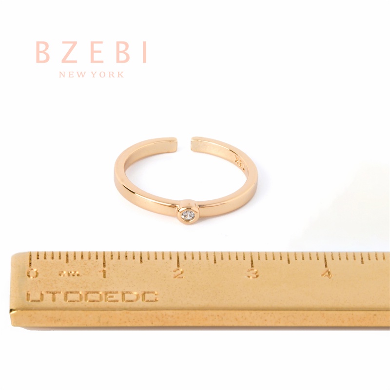 Bzebi Cincin Emas 18k Model Terbuka Adjustable Hias Berlian Gaya Korea Untuk Wanita 249r