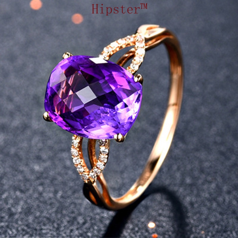 New High-End Temperament Oval Natural Amethyst Rose Gold Ring