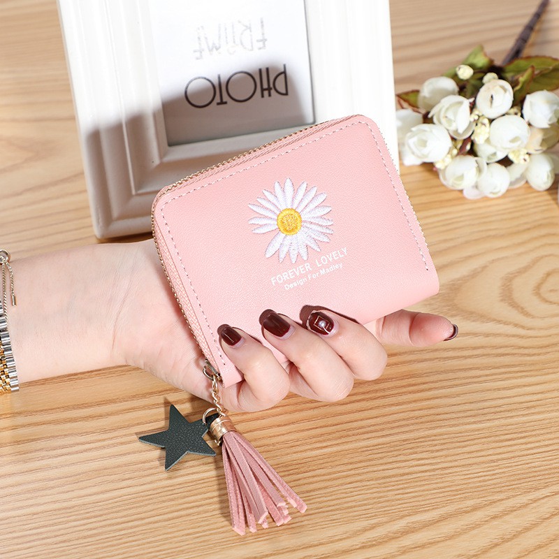 (27AN.ID) Dompet Mini Wanita D1029 Dompet Wanita Koin/kartu Dompet Wanita Pendek Motif Bunga Daisy-3