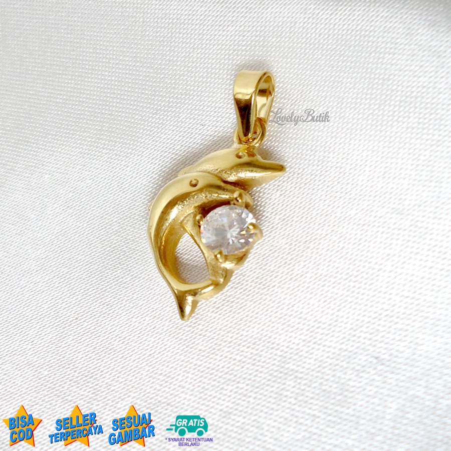 Lovelybutik -  Liontin Titanium Anti Karat Twin Dolphin Liontin Tanpa Kalung Titanium Model Terbaru Dolphin Dolpin