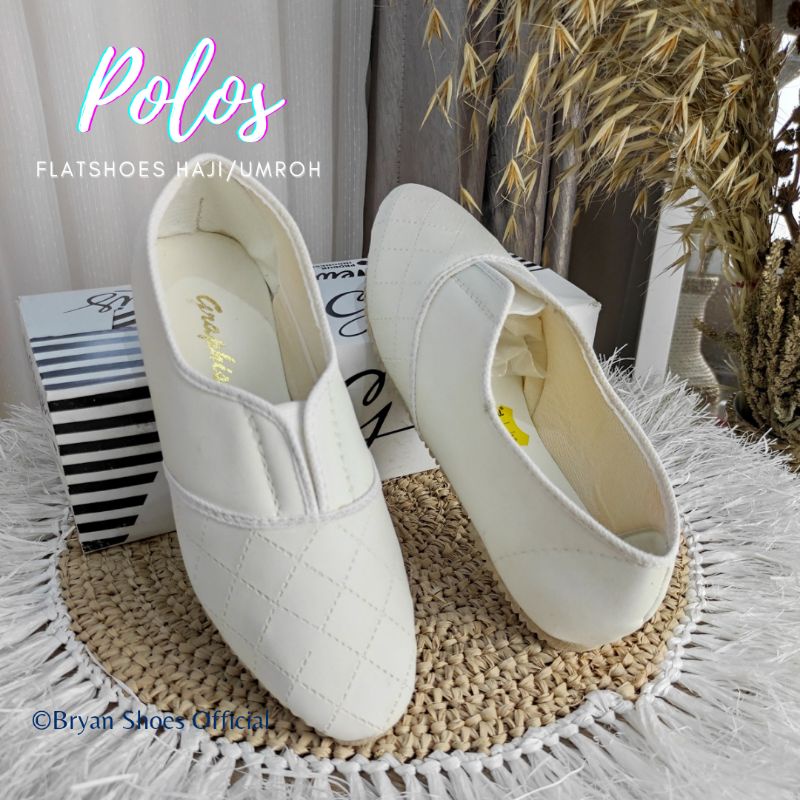 Bryan Sepatu Haji Umroh Flatshoes Putih Karet Ibu Sepatu Flat Nyaman Lembut Bigsize Oversize 37-43