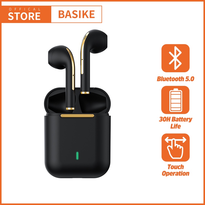 Headset Wireless Earphone Mini Earbuds TWS Bluetooth 5.0 HIFI Stereo Sound Music In-ear Earbuds Gaming With Mic Cocok Original Untuk Android IPhone Touch Sensor With Mic Noise Cancellation Sport tampilan digital Macaron-Hitam -LED