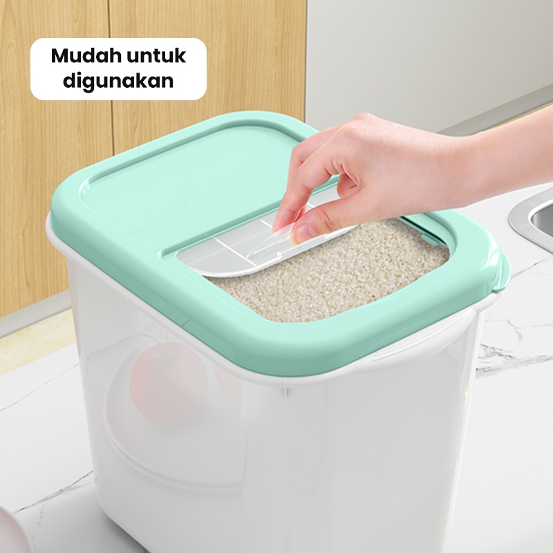 Rice Box Storage Penyimpanan Beras Tempat Beras Kotak Penyimpanan Kacang Tepung Makanan Bisa Didorong dengan Roda 5kg, 7,5kg,10kg