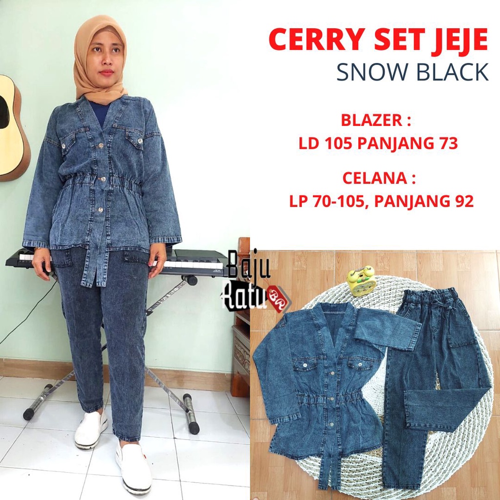 AMANDA SET CERRY BLAZER SETELAN CELANA BAGGY JEJE ONE SET JEANS WANITA GBM