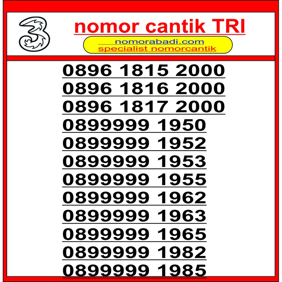 nomor cantik tri tahun h1000