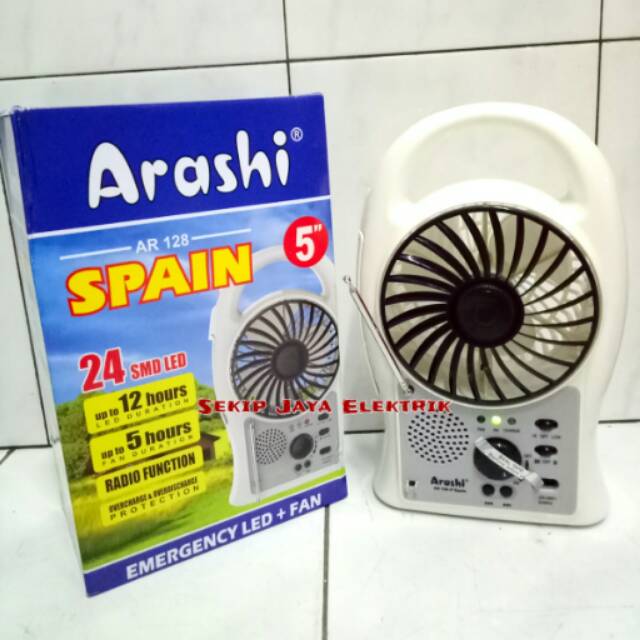 Emergency Fan / Kipas Emergency Arashi Spain 5"  Lampu LED Radio