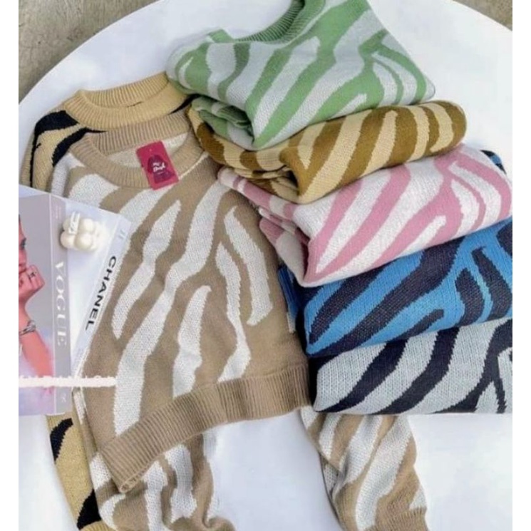 SWEATER CROP TOP MOTIP ZEBRA / sweater rajut zebra / sweater zebra