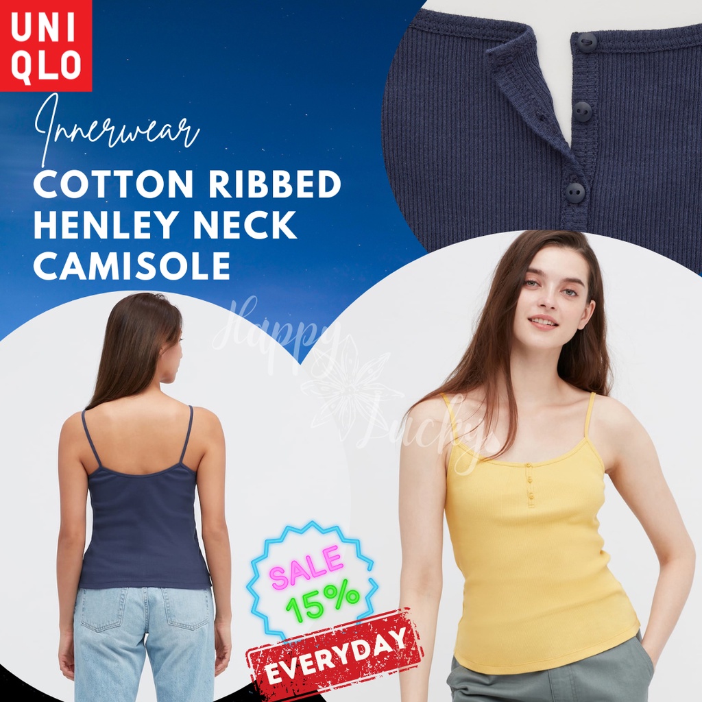 Promo Uniqlo Cotton Ribbed Henley Neck Camisole (Kamisol Katun Rib Kerah Henley)