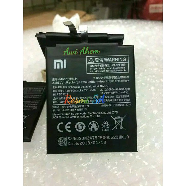BATERAI BATRE XIAOMI REDMI 5A BN34 ORIGINAL BN34 XIAOMI
