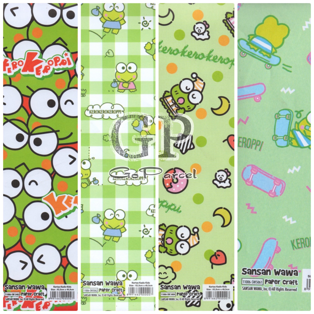 ( 5 Lembar ) KEROPI SANWA - KERTAS KADO KERO KERO KEROPI - GIFT WRAP PAPER SANSAN WAWA SANRIO KEROPI / JAPANESE CLASSIC