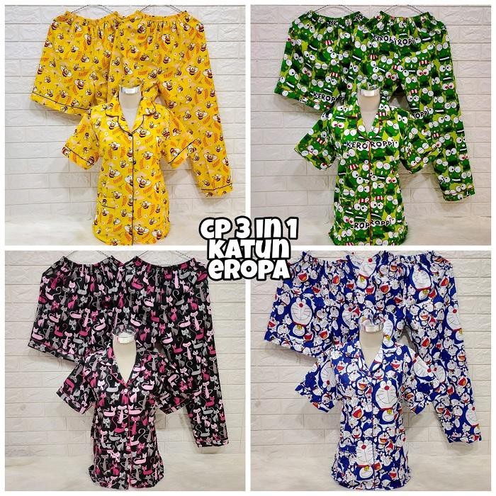 LFF - Piyama 3in1 Piyama Baju Tidur Motif Karakter Kartun Size L Fit To XL