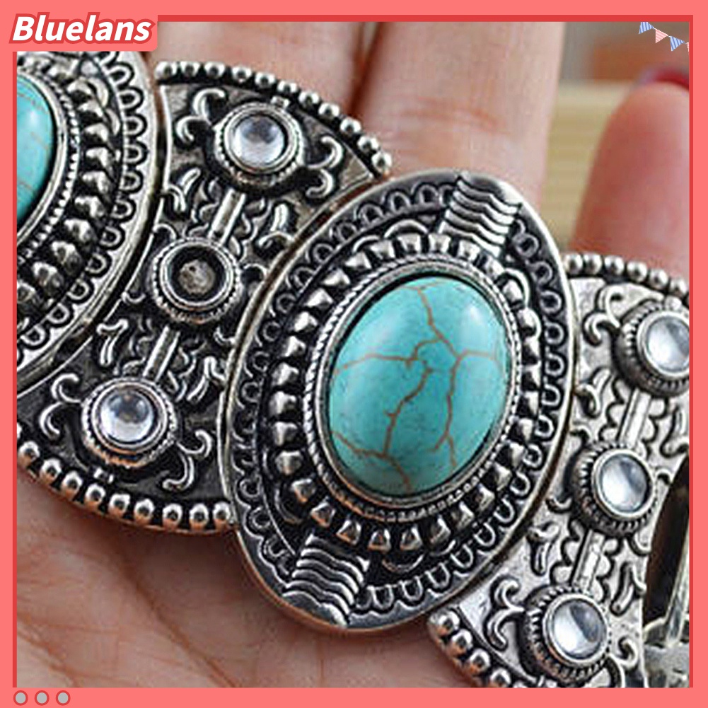 Gelang Bangle Turquoise Ukir Bentuk Oval Gaya Retro Tibet Untuk Wanita