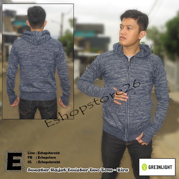 Sweater Rajut Greenlight Pria Premium Two Tone Twister - Hitam