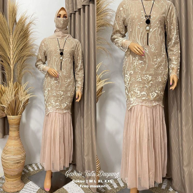 Gamis/tutu aldeline/dress kebaya tutu duyung/mermaid slim terbaru/murah/modern/kondangan/pesta/wisud