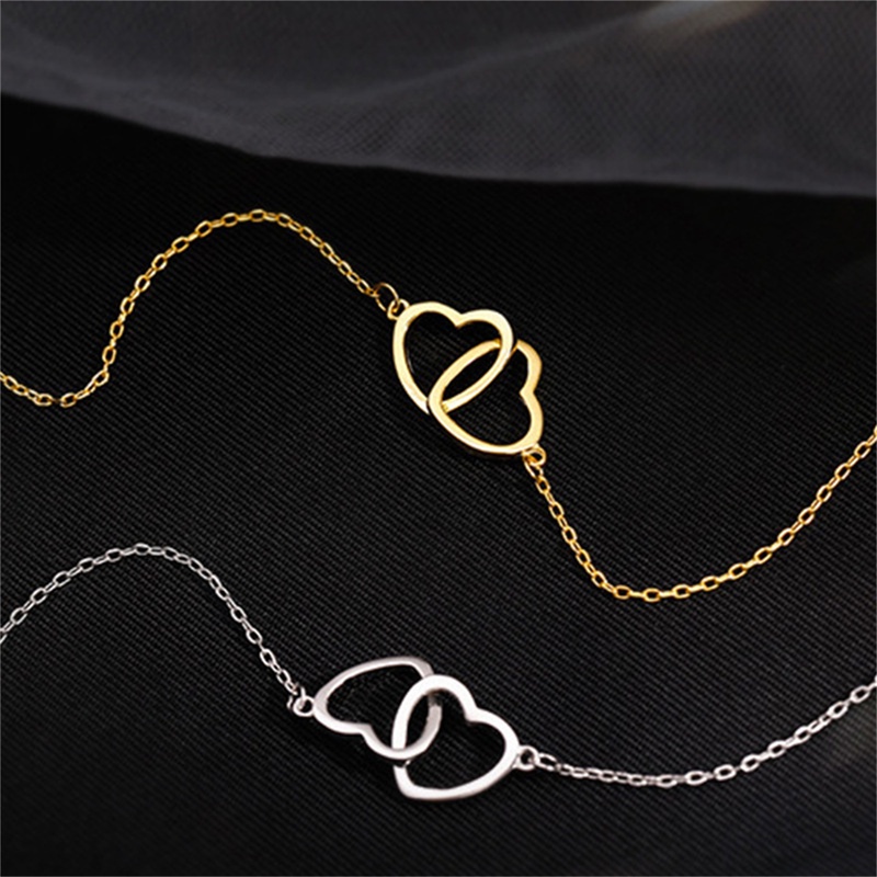 Hbid Kalung Rantai Sterling Silver 925 Dengan Liontin Hati Ganda Aksen Batu Zircon Untuk Wanita