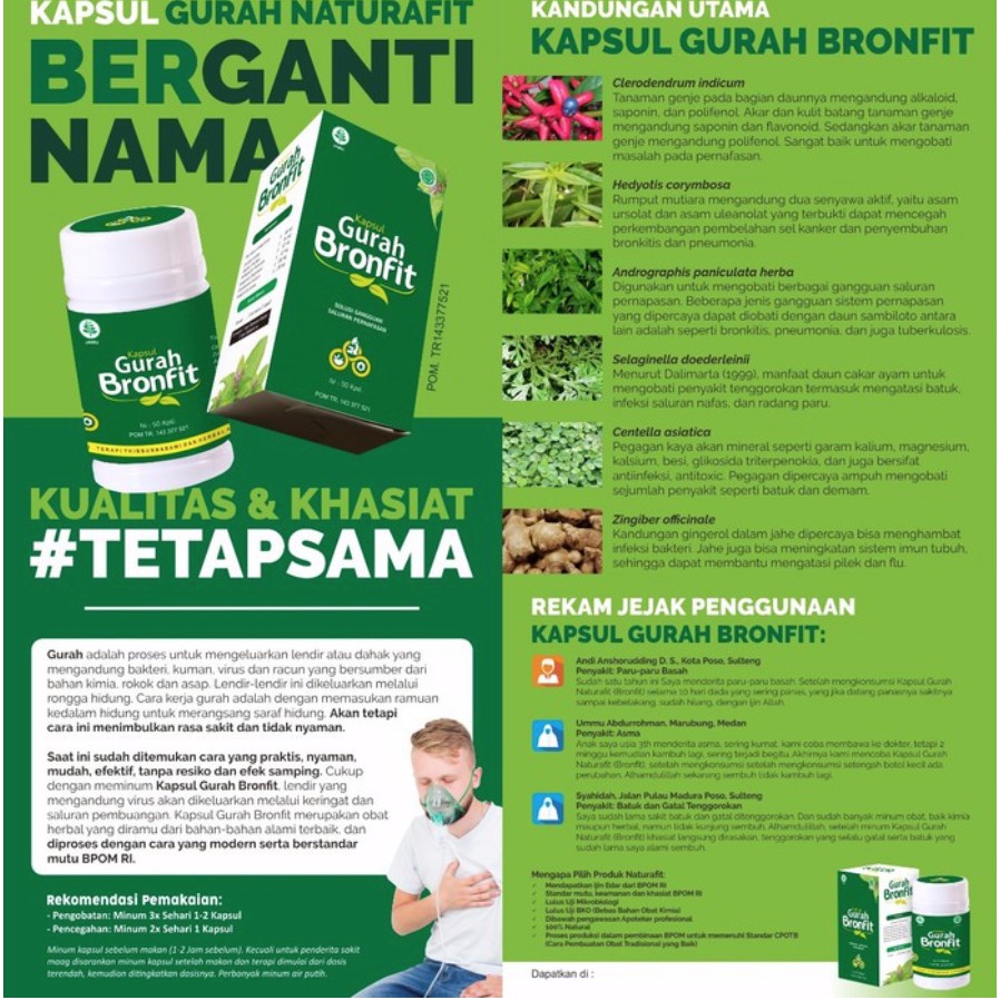 Gurah Bronfit 100% Original (ISI 50 KAPSUL) Kemasan Baru Produksi Naturafit