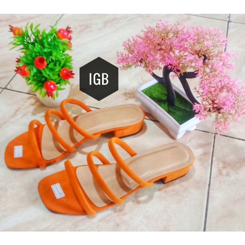 hels hak tahu 3cm sandal wanita teplek hak yoan sandal slop AFC ban3 hak chunky SANDAL ANDIN