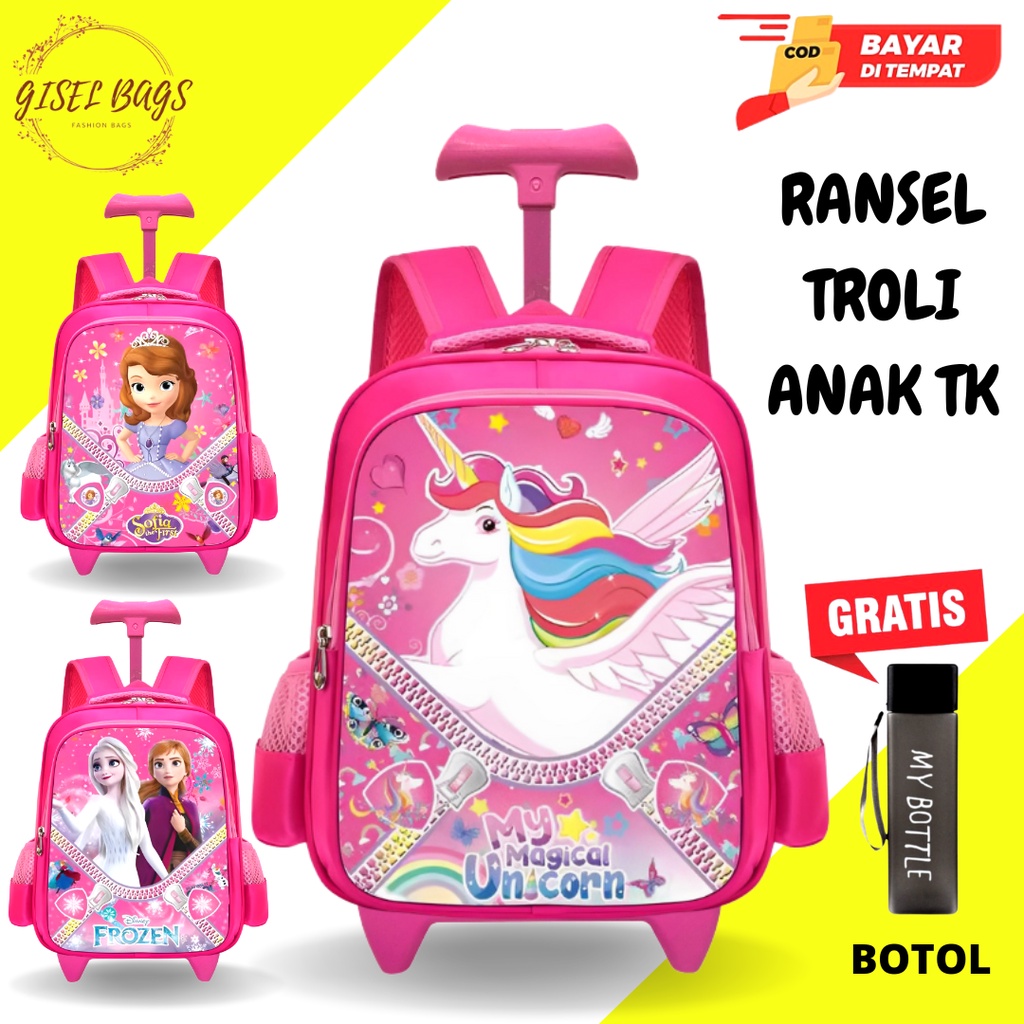 GB-Tas ransel troli anak perempuan TK tas ransel troli anak karakter timbul dan lucu tas ransel troli anak cewe import