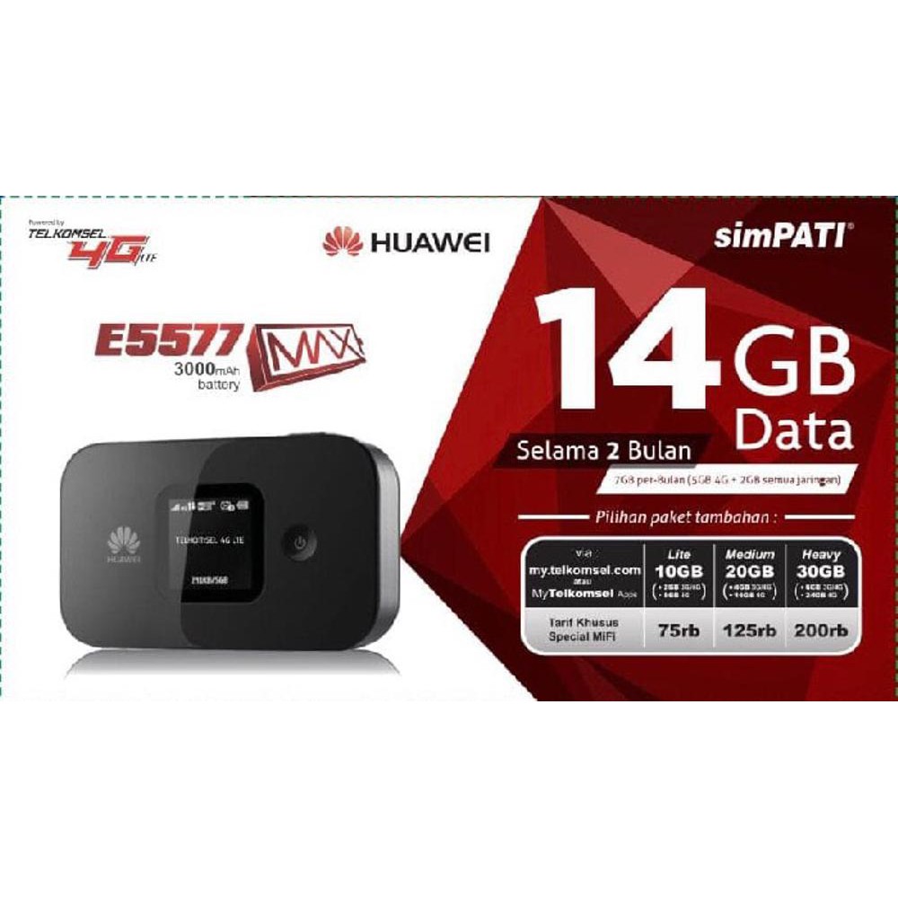MIFI Huawei 4G E5577 MAX - Batt 3000 mAh Bundle Telkomsel