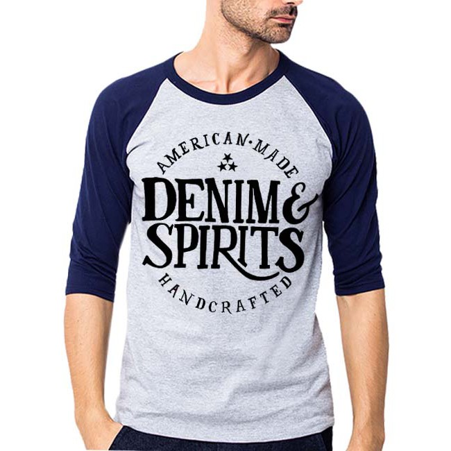 sz graphics denim spirit t shirt pria kaos pria t shirt raglan biru putih