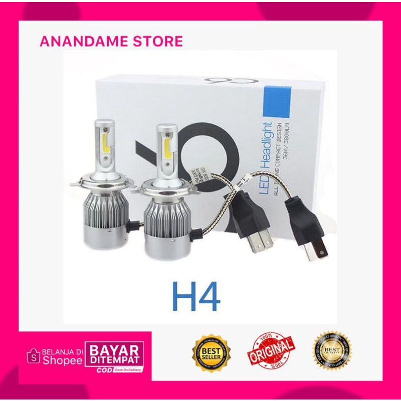 [ORIGINAL 100%] LAMPU MOBIL HEADLIGHT LED H4 COB 2PCS C6