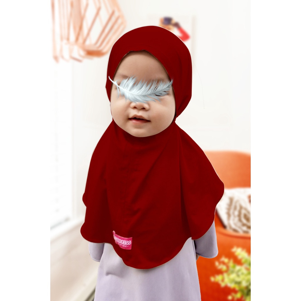 Jilbab Bergo Tali Humaira Hijab Instan Anak Bayi Balita Usia 0 - 2 1/2 Tahun-Maroon