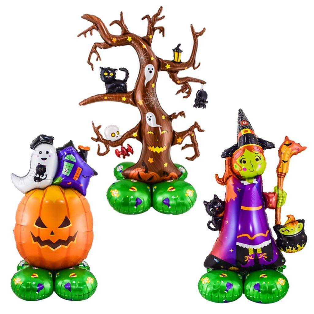 【 ELEGANT 】 Dekorasi Pesta Halloween Penyihir Kreatif, Pohon, Labu Bentuk Kartun Foil Mainan Anak