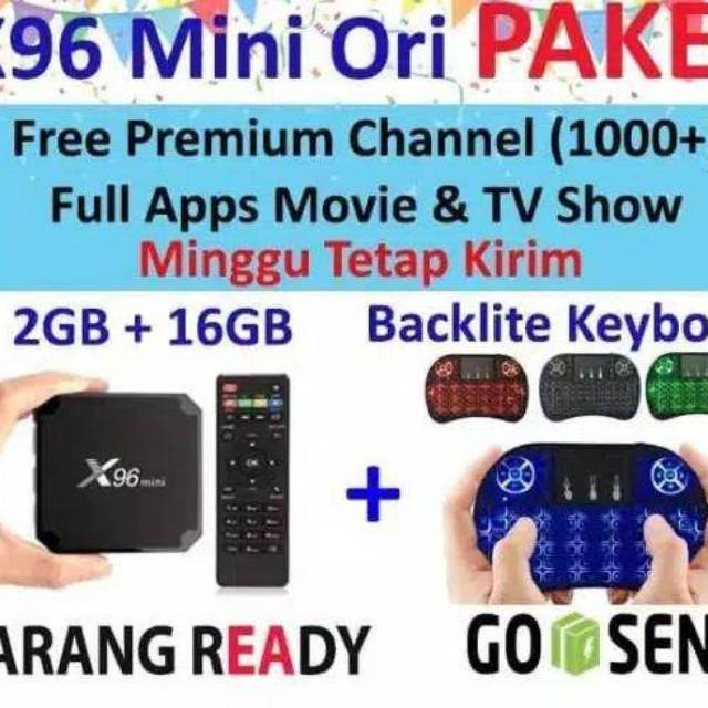 Paket Android Tv Box X96Mini (2/16) + Mini Keyboard i8 backlight (3Warna)