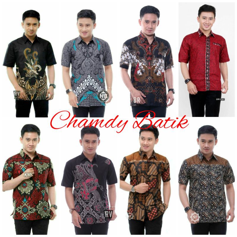 BAJU BATIK PRIA SERAGAM HEM LENGAN PENDEK DEWASA JUMBO