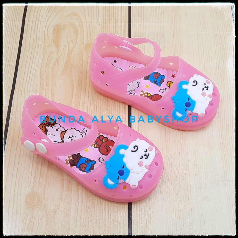 Sepatu Anak Perempuan Jelly LED Usia 6 Sampai 18 Bulan - Sepatu Anak Cewek Jelly Lampu Motif PINK Sepatu Jelly Lentur Elastis Anti Licin Model Tali