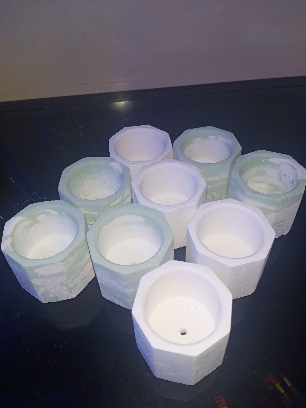 Pot Mini Marble Putih Hijau | Pot Sukulen