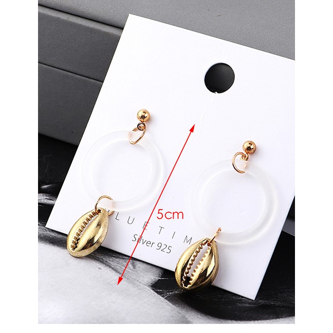 LRC Anting Tusuk Fashion Kc Gold Alloy Shell Hoop Earrings Y6184X