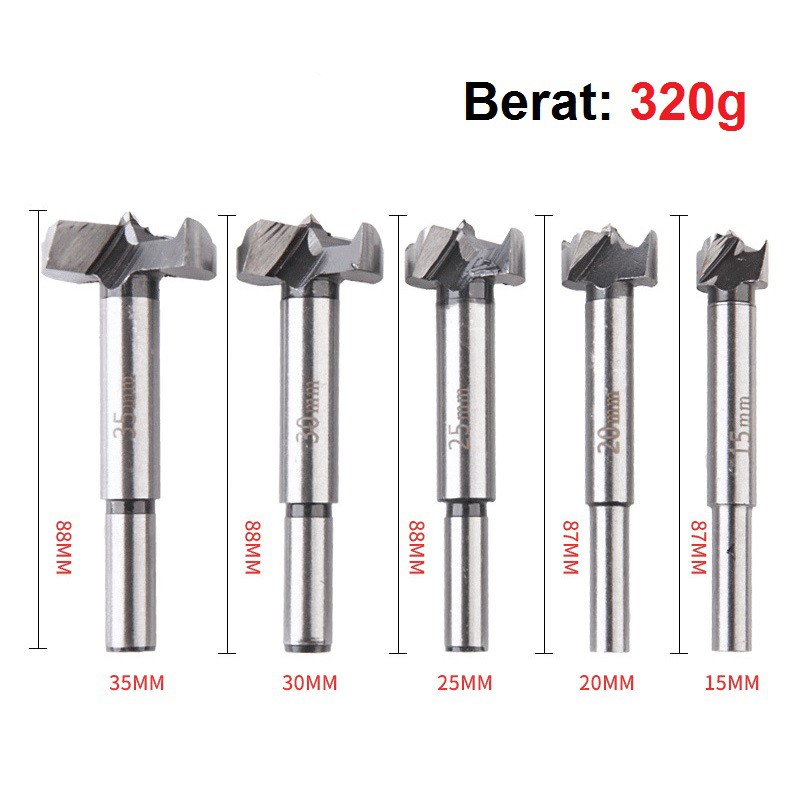 Mata 5 pcs Set Bor Forstner Bit Pelubang Kayu Engsel Sendok Set isi  Wood Wood Hole Saw Set Paket