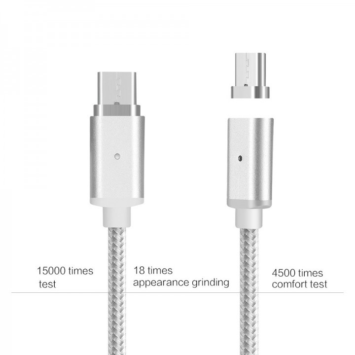 USB Nylon Magnetic 2.4A Fast Charging Data Cable 3 in 1 with LED Indicator