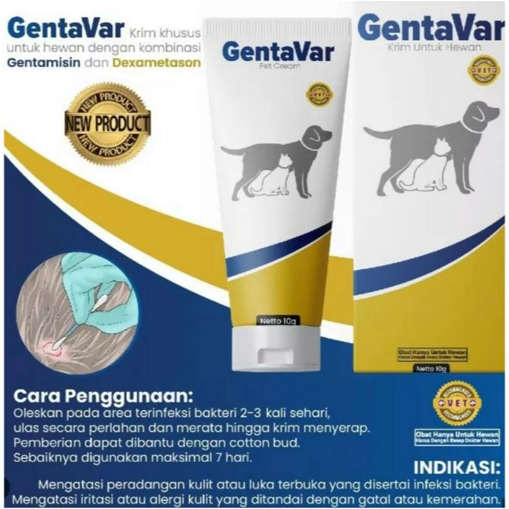 GENTAVAR 10GR - Obat Hewan Kucing Anjing Krim Luka Basah Infeksi Iritasi Kulit